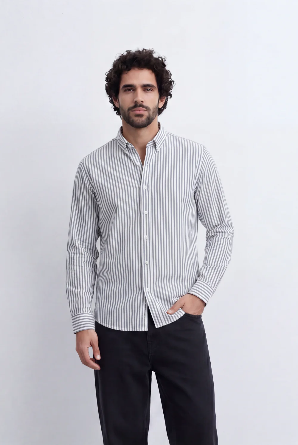 Men's Long Sleeve Vertical Striped Shirt Regular Fit for Any Occasion Tomato Store - Image 5