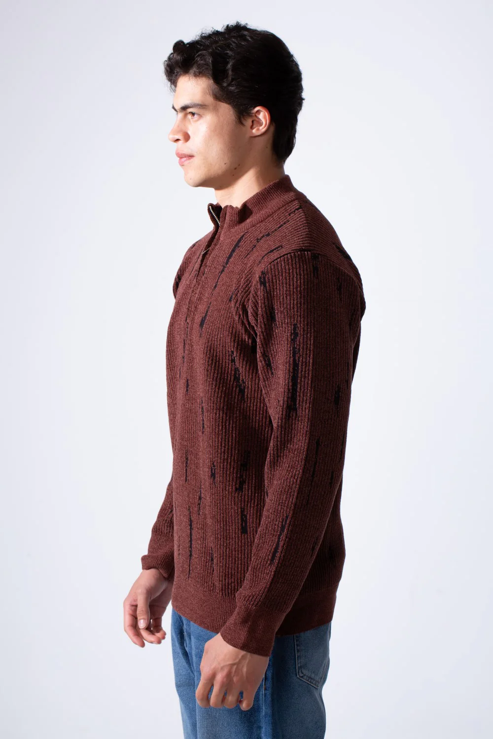 Men's Long Sleeve With textured Fabric Printed Half Zip Sweater Pullover - Image 12