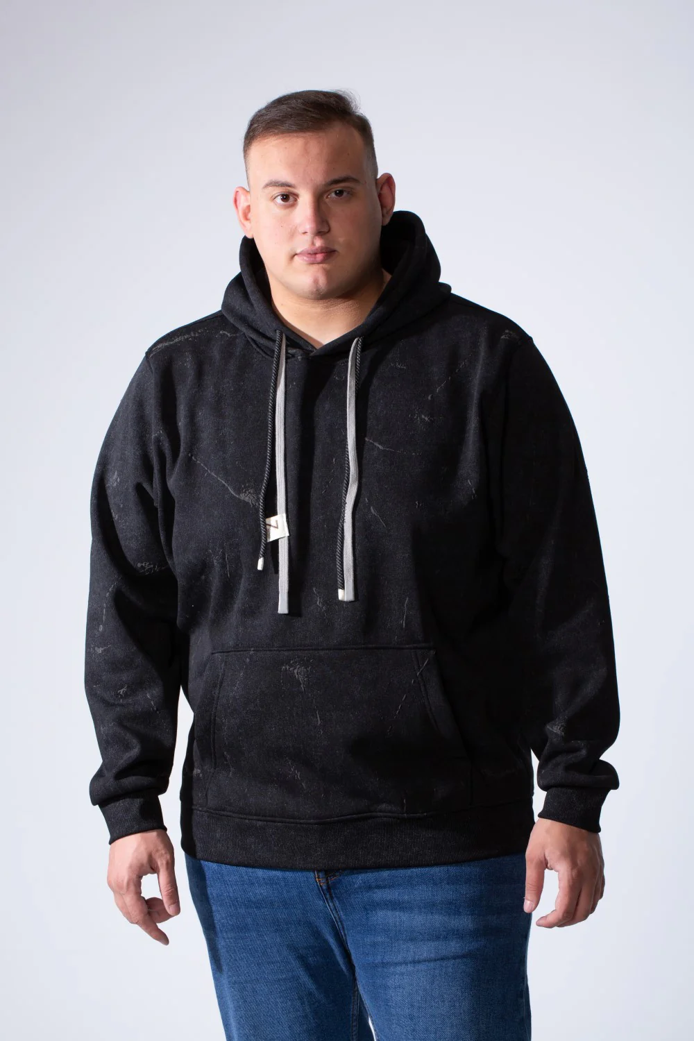 Men's Long Sleeve With Unique Marble Pattern Front Kangaroo Pocket Comfortable Big Size Hooded Sweatshirt - Image 5