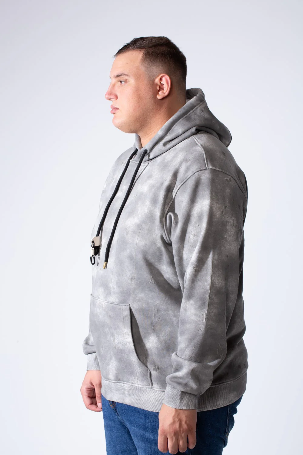 Men's Long Sleeve With Unique Washed Pattern Front Kangaroo Pocket Comfy Daily Wear Hooded Big Size Sweatshirt - Image 8