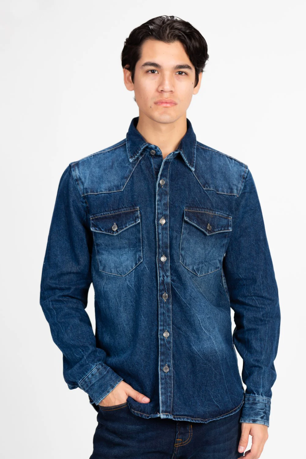 Men's Long Sleeved Denim Shirt With Front Pockets - Image 17