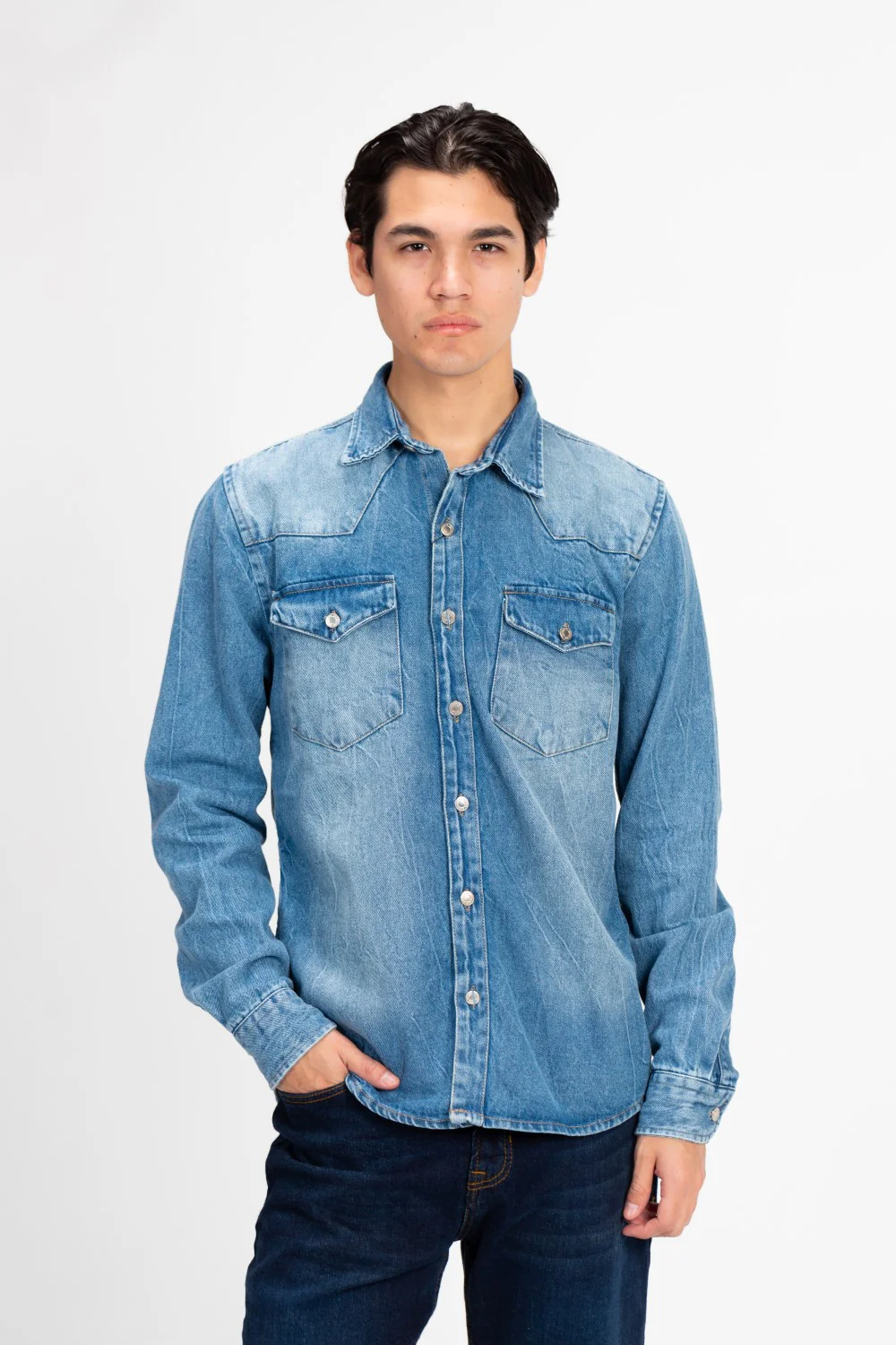 Men's Long Sleeved Denim Shirt With Front Pockets - Image 21