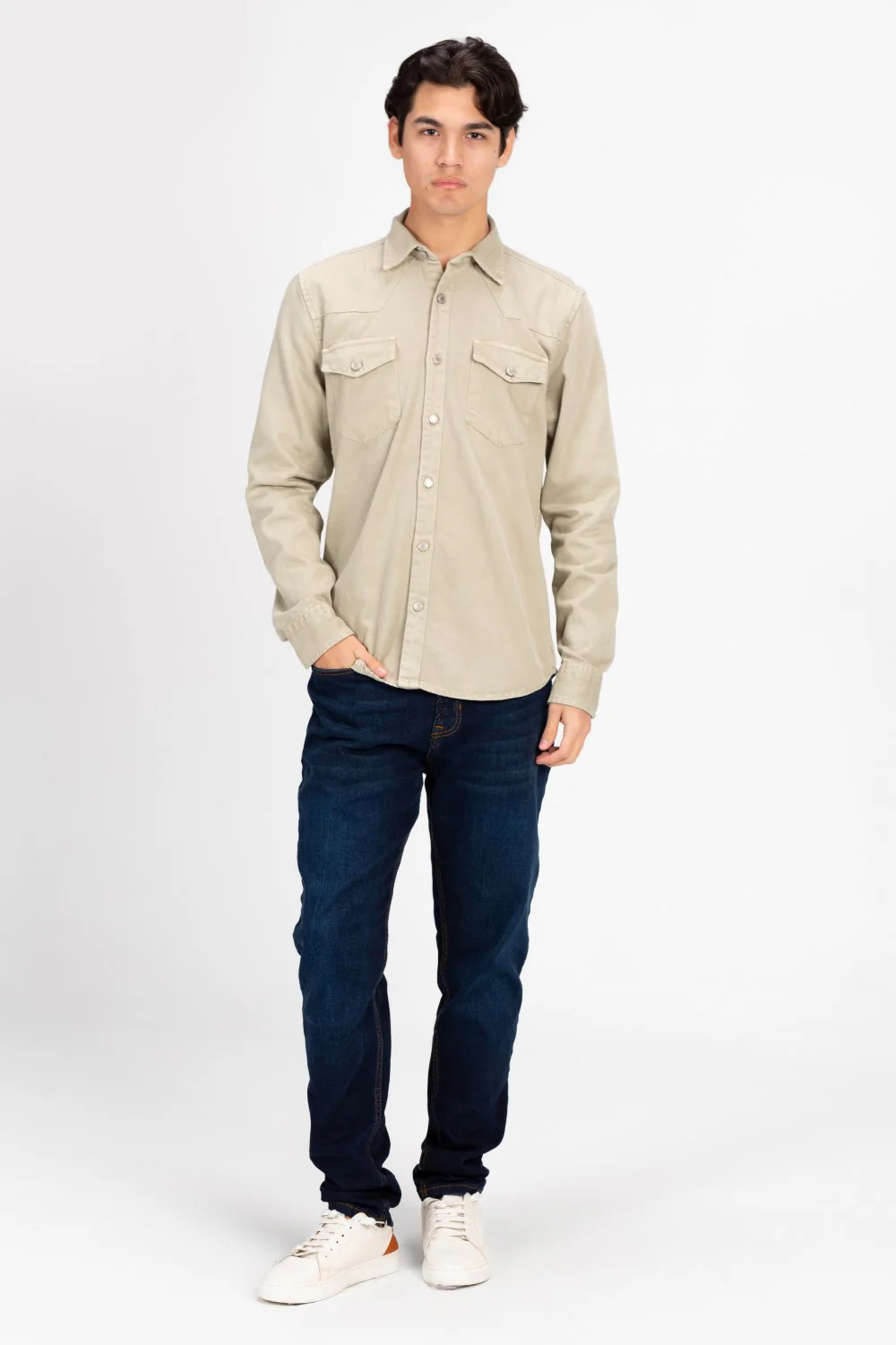 Men's Long Sleeved Gabardine Shirt With Front Pockets - Image 16