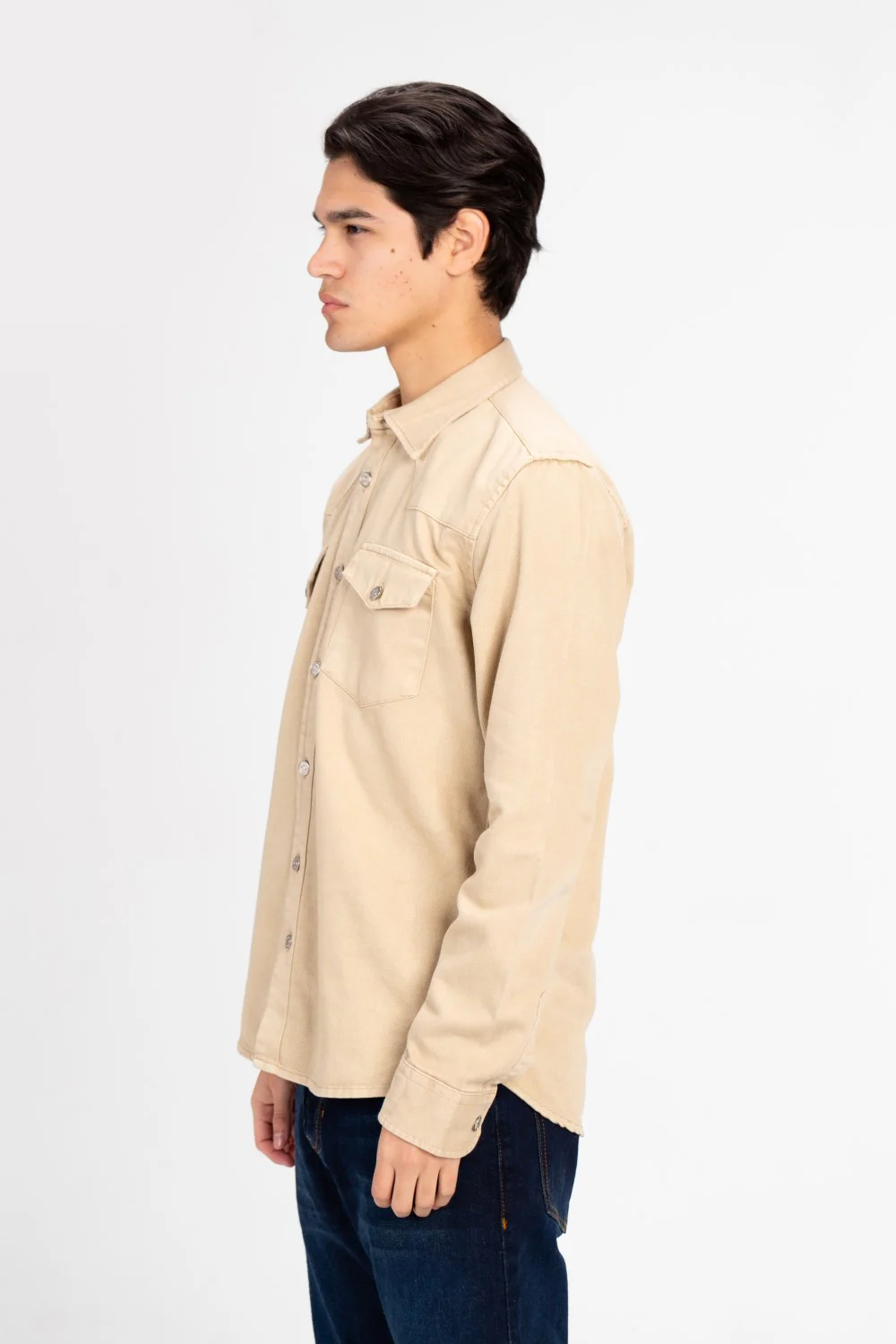 Men's Long Sleeved Gabardine Shirt With Front Pockets - Image 3