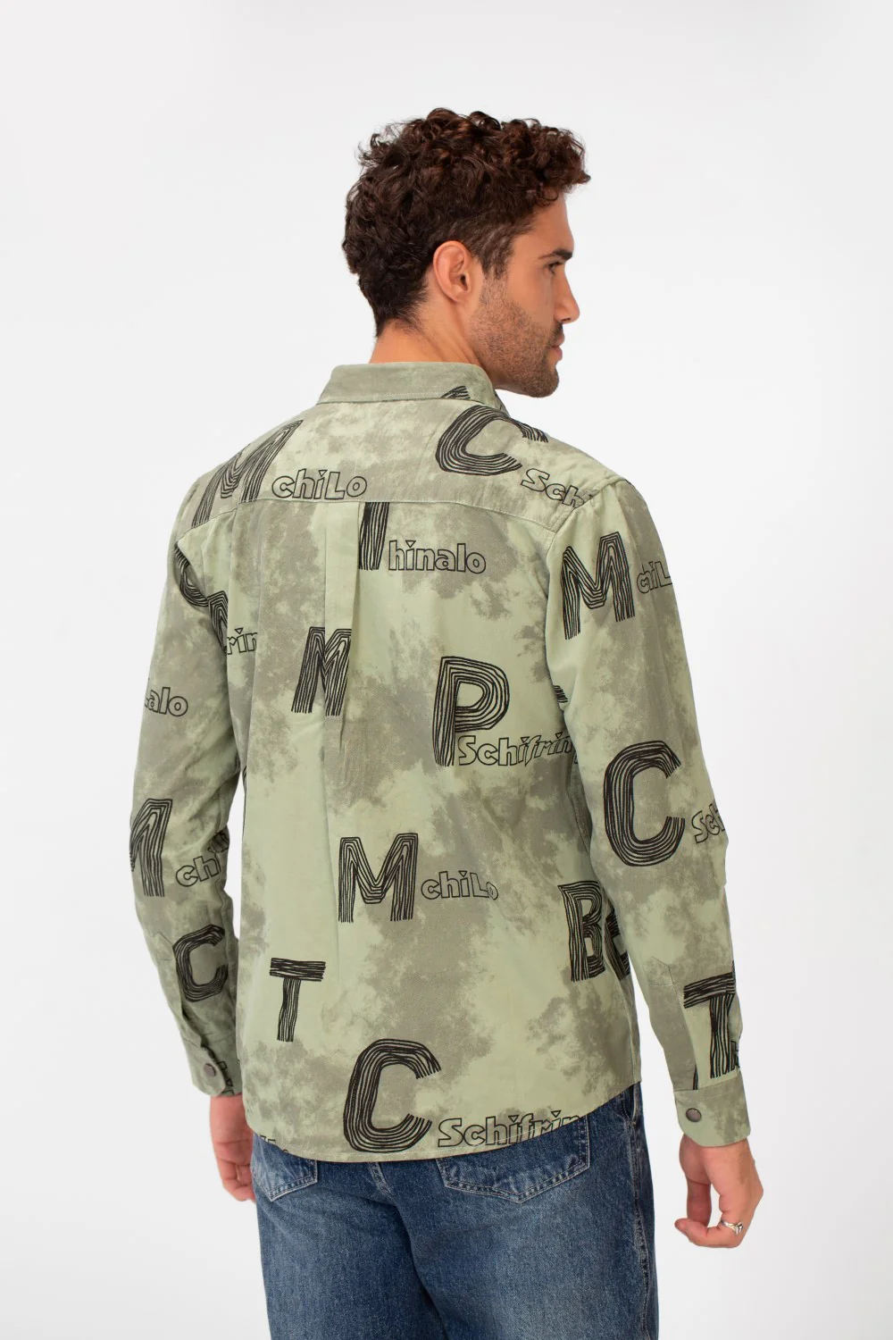 Men's Long Sleeved Letter Print Casual Shirt With Front Pocket - Image 10