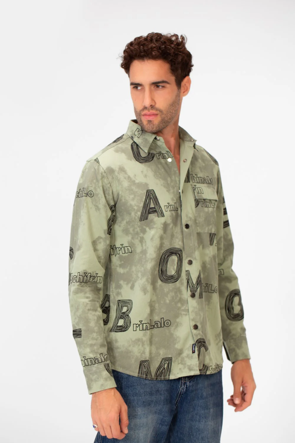 Men's Long Sleeved Letter Print Casual Shirt With Front Pocket - Image 11