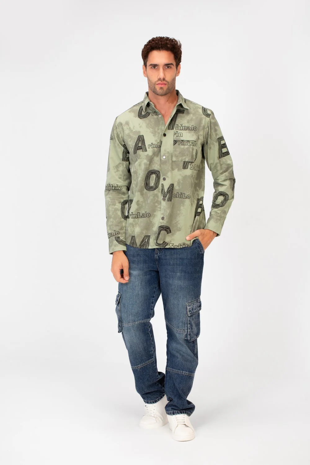 Men's Long Sleeved Letter Print Casual Shirt With Front Pocket - Image 12
