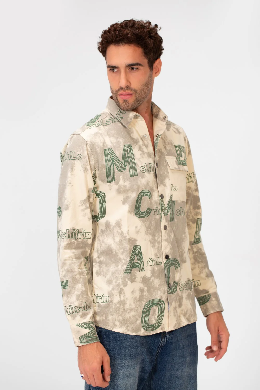 Men's Long Sleeved Letter Print Casual Shirt With Front Pocket - Image 3
