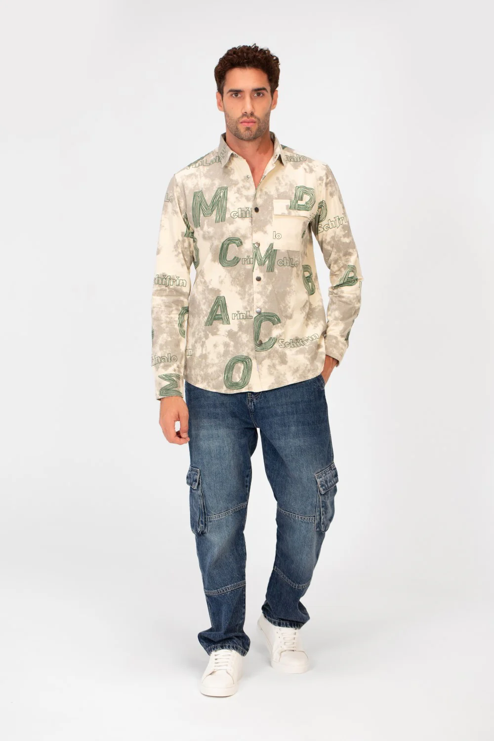 Men's Long Sleeved Letter Print Casual Shirt With Front Pocket - Image 4