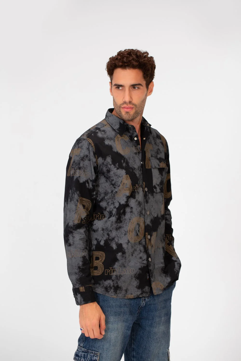 Men's Long Sleeved Letter Print Casual Shirt With Front Pocket - Image 7