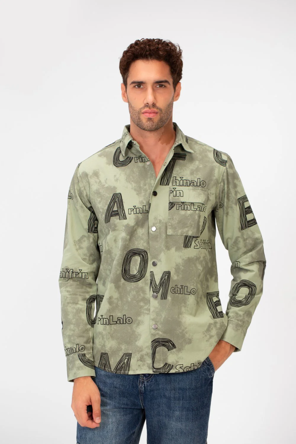 Men's Long Sleeved Letter Print Casual Shirt With Front Pocket - Image 9