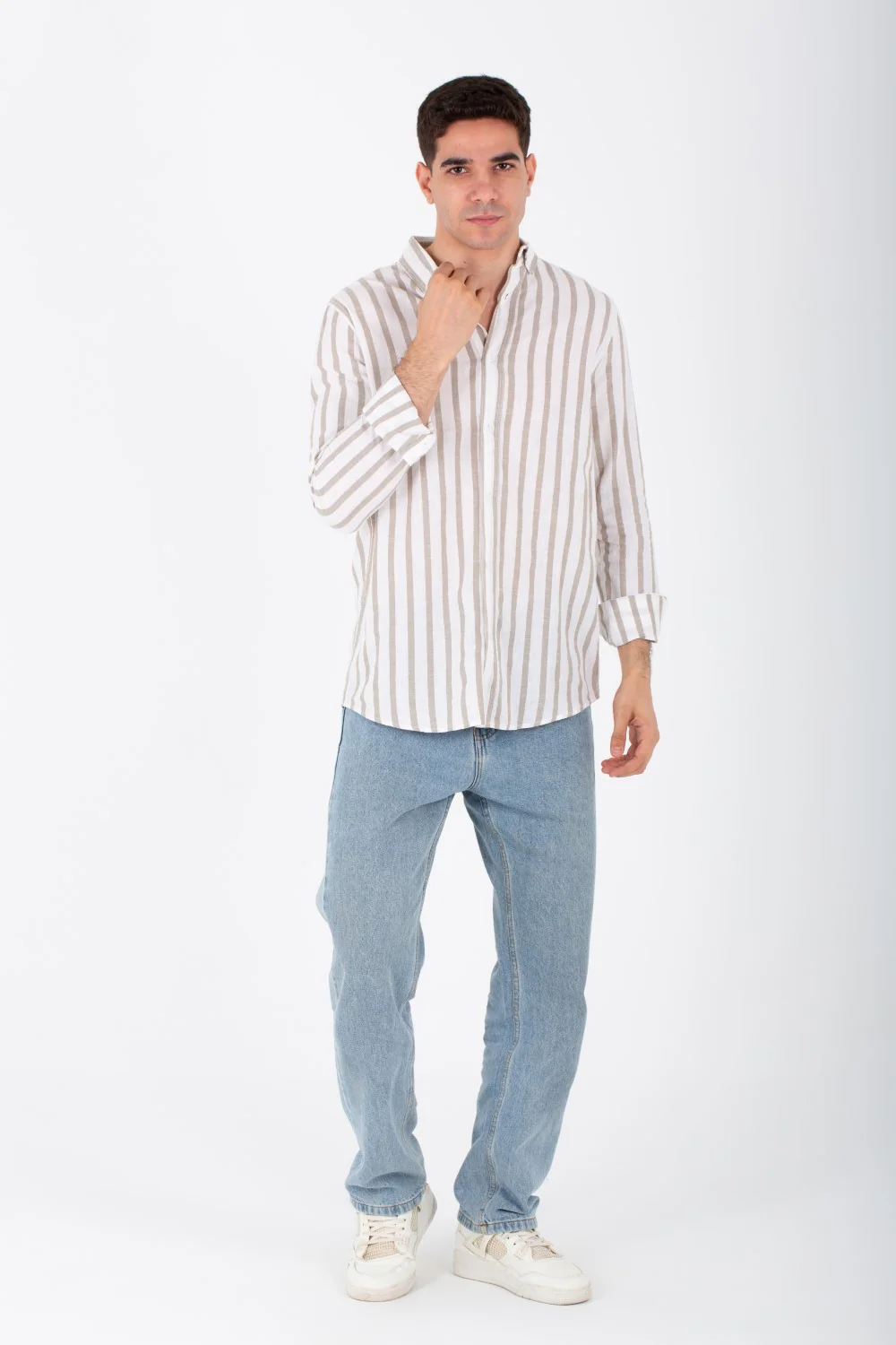 Mens Long Sleeved Striped Shirt In Comfortable Linen Material - Image 10