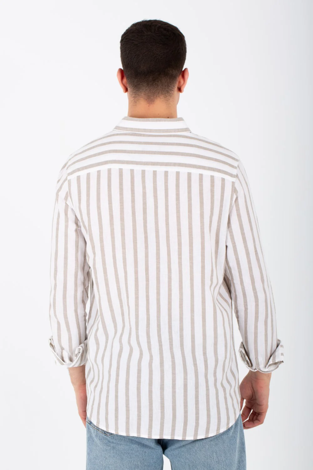 Mens Long Sleeved Striped Shirt In Comfortable Linen Material - Image 11