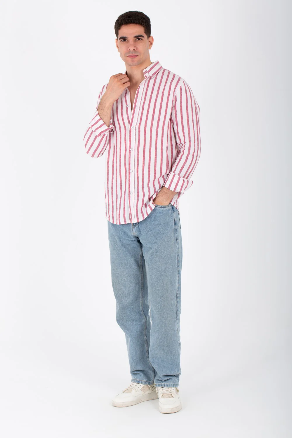 Mens Long Sleeved Striped Shirt In Comfortable Linen Material - Image 13