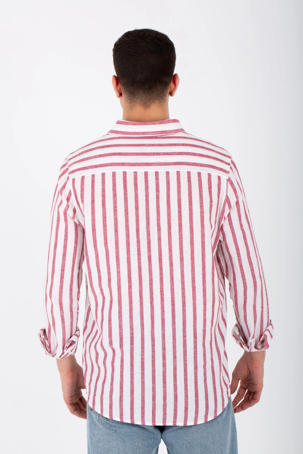 Mens Long Sleeved Striped Shirt In Comfortable Linen Material - Image 14