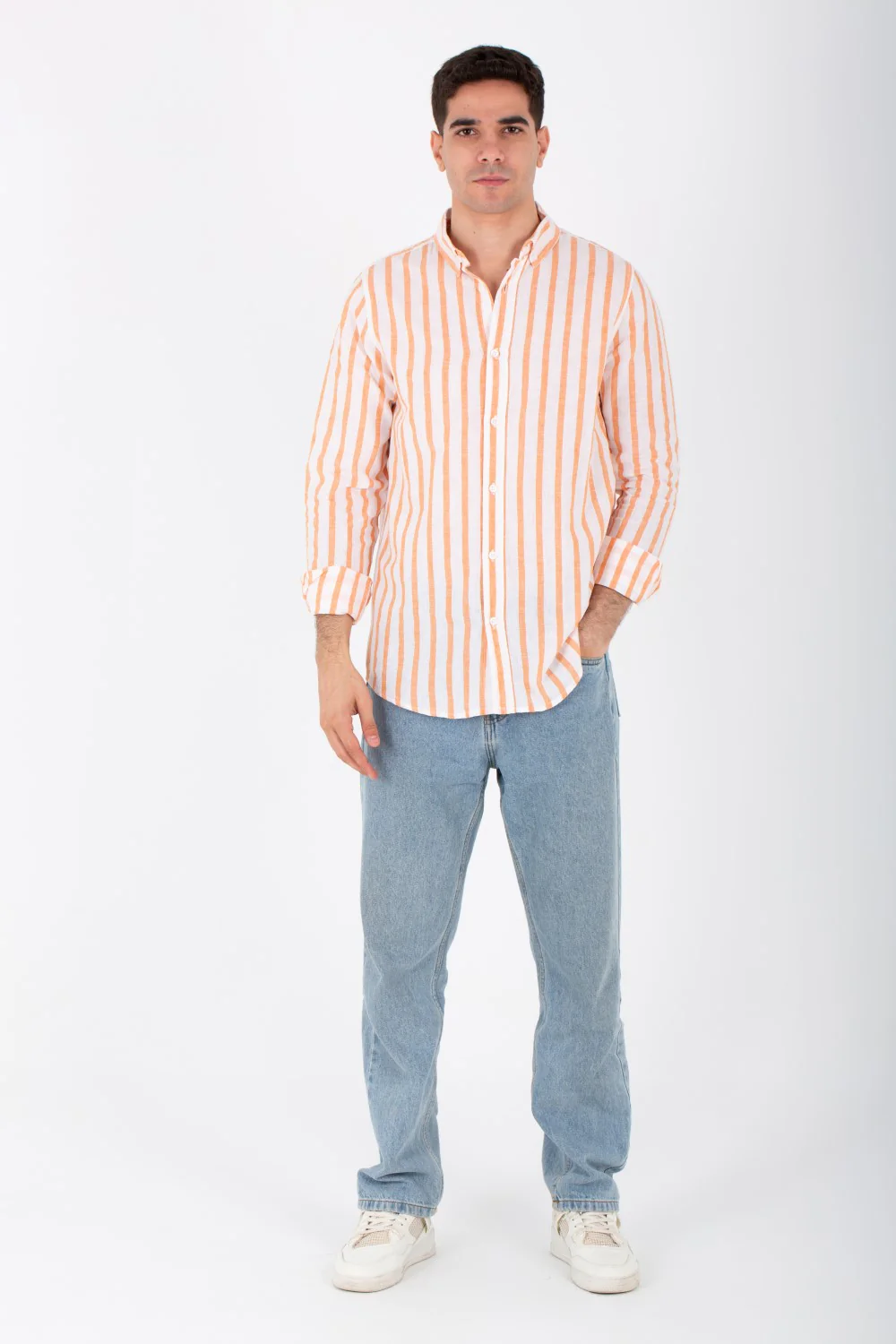 Mens Long Sleeved Striped Shirt In Comfortable Linen Material - Image 7