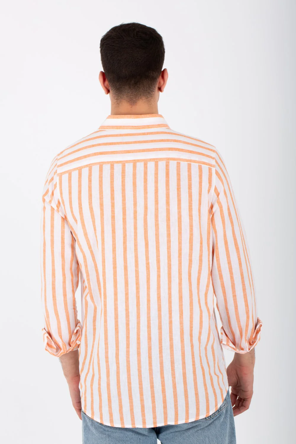 Mens Long Sleeved Striped Shirt In Comfortable Linen Material - Image 8