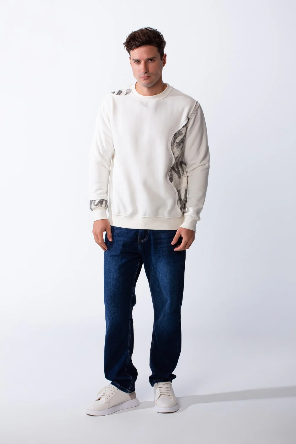 Men's Long Sleeves Crew Neck Unique Side Text Print Slim Fit Melton Casual Sweatshirt - Image 7