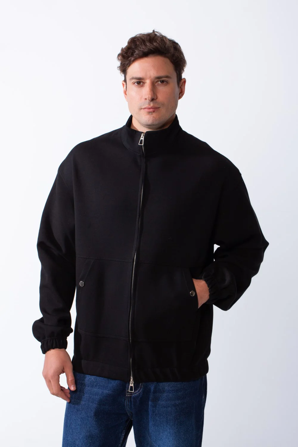 Men's Long Sleeves Full Zip Side Pockets High Collar Elasticated Waistband Slim Fit For Casual Look Sweatshirt - Image 5