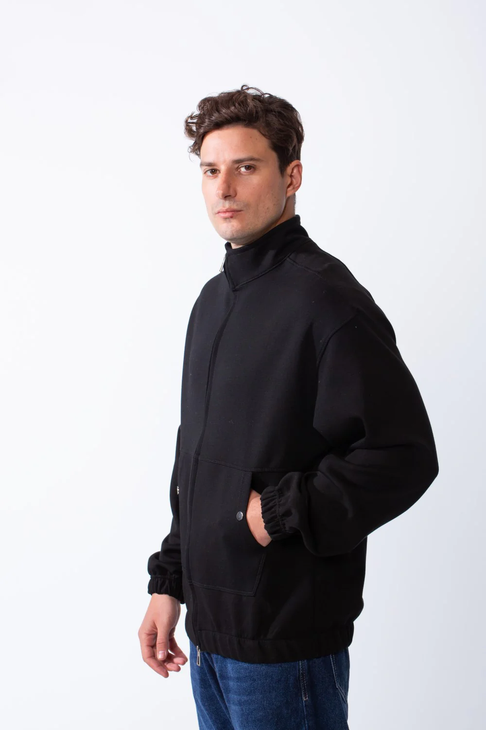 Men's Long Sleeves Full Zip Side Pockets High Collar Elasticated Waistband Slim Fit For Casual Look Sweatshirt - Image 8