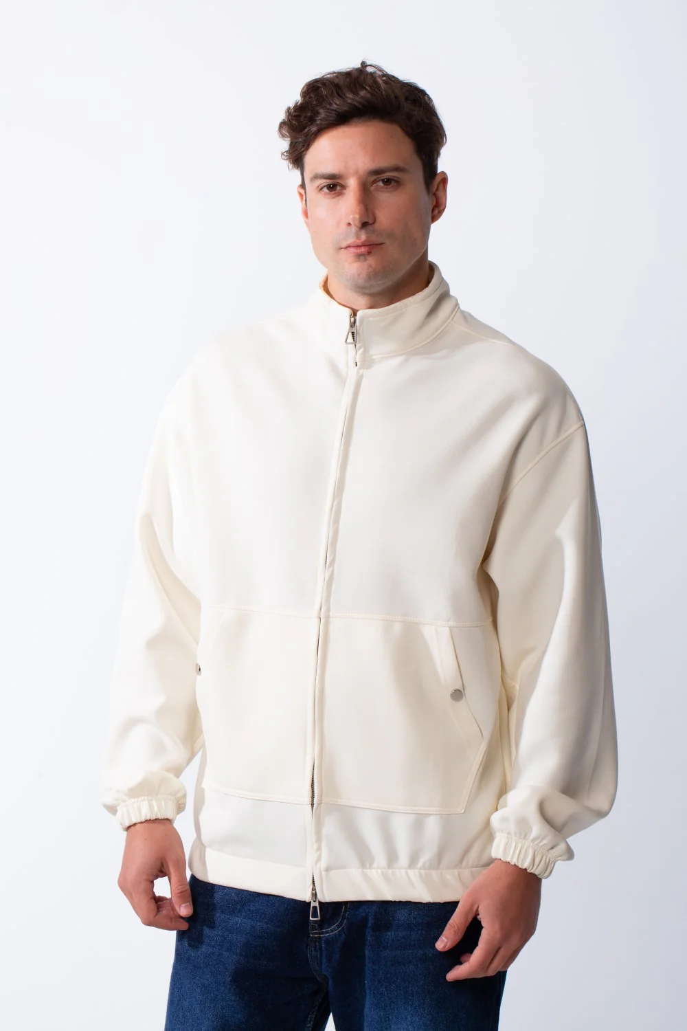 Men's Long Sleeves Full Zip Side Pockets High Collar Elasticated Waistband Slim Fit For Casual Look Sweatshirt - Image 9