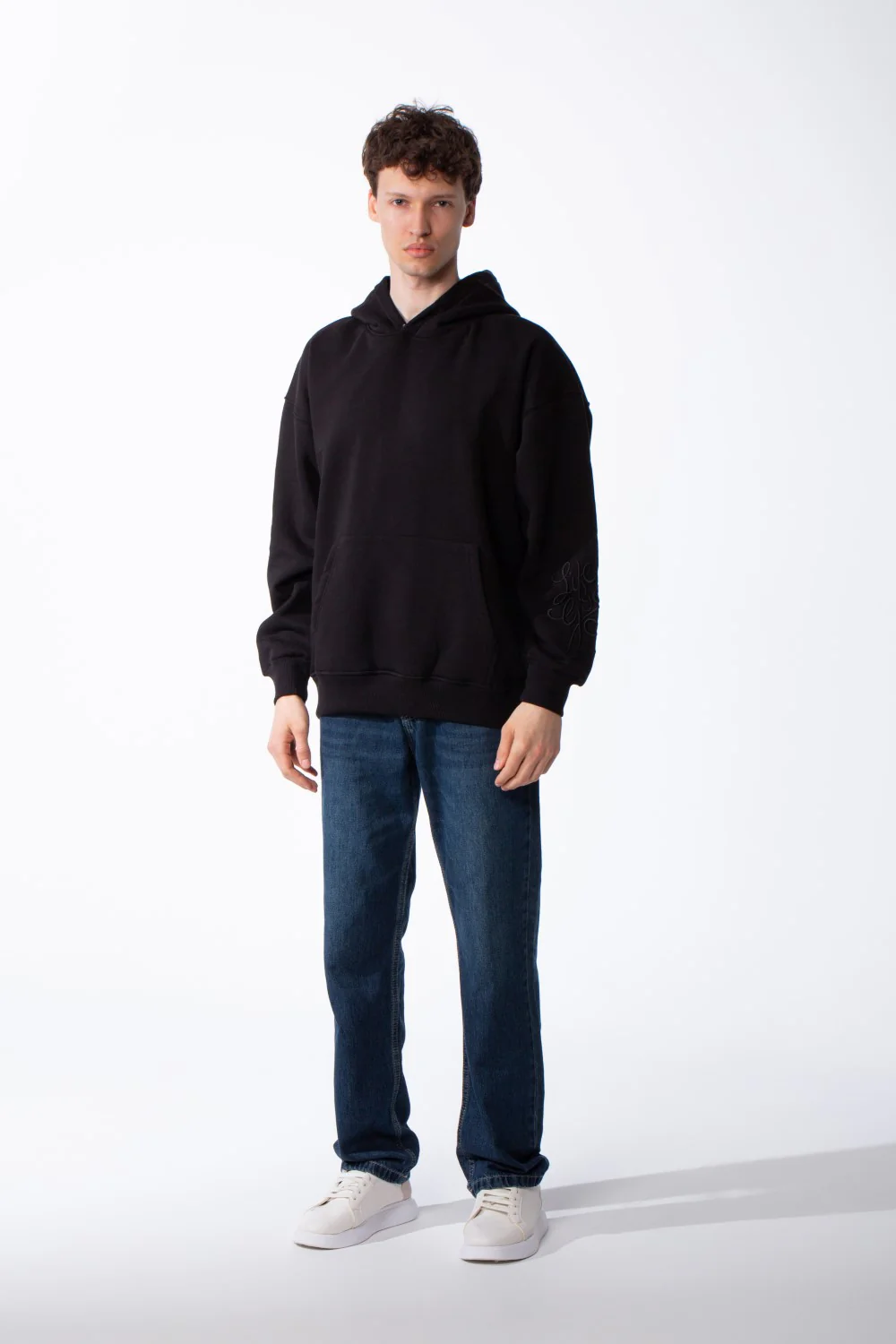Men's Long Sleeves Hood Kangaroo Pocket Versatile Basic Comfy Piece Oversize Melton Sweatshirt - Image 3