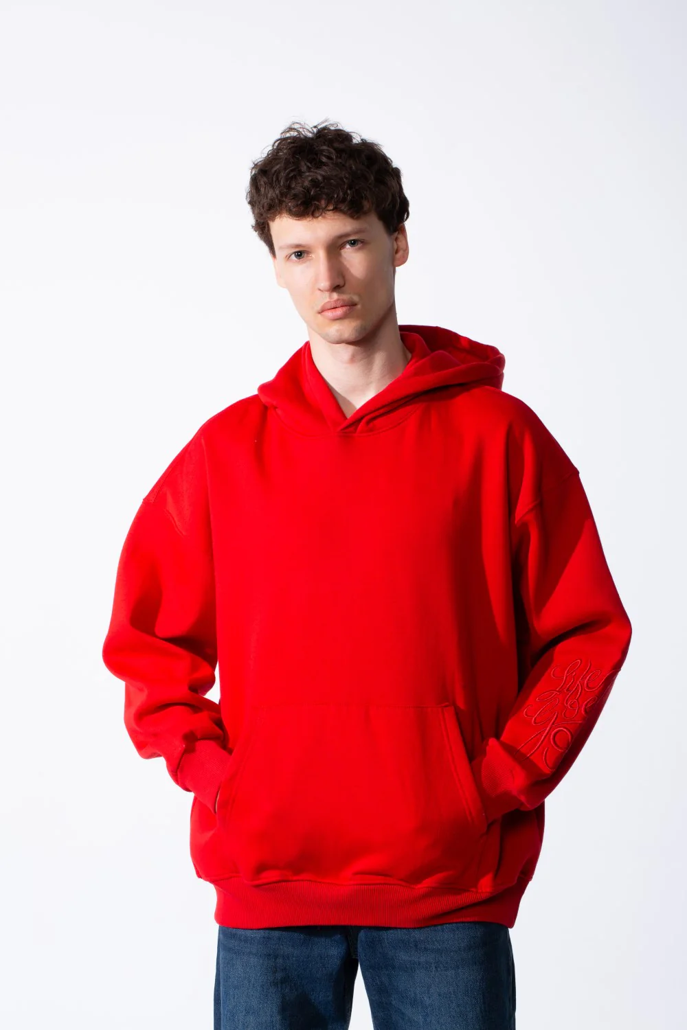 Men's Long Sleeves Hood Kangaroo Pocket Versatile Basic Comfy Piece Oversize Melton Sweatshirt - Image 5