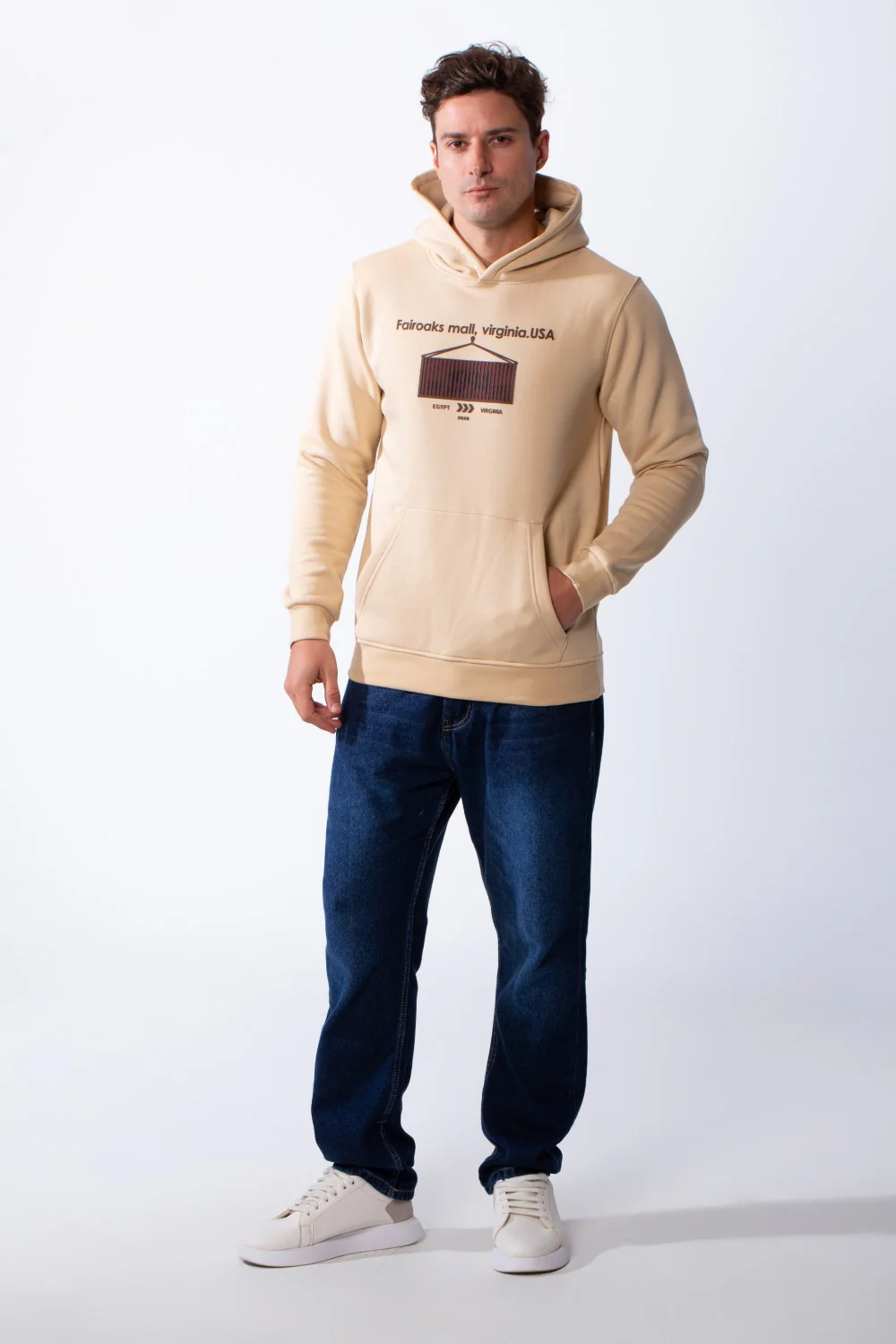 Men's Long Sleeves Kangaroo Pockets Detailed With Graphic Print And Text Everyday Style Melton slim Fit Sweatshirt - Image 3