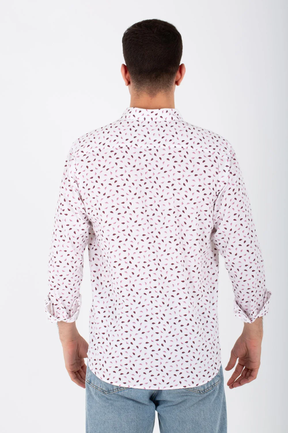 Mens Long Sleeves Slim Fit All Over Print Poplin Shirt - Image 2