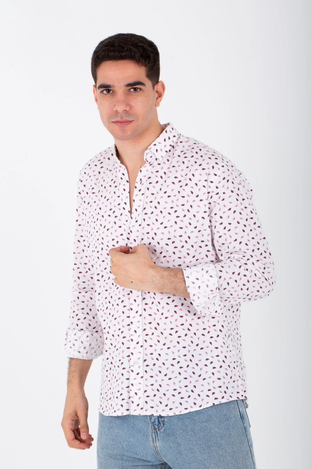 Mens Long Sleeves Slim Fit All Over Print Poplin Shirt - Image 3