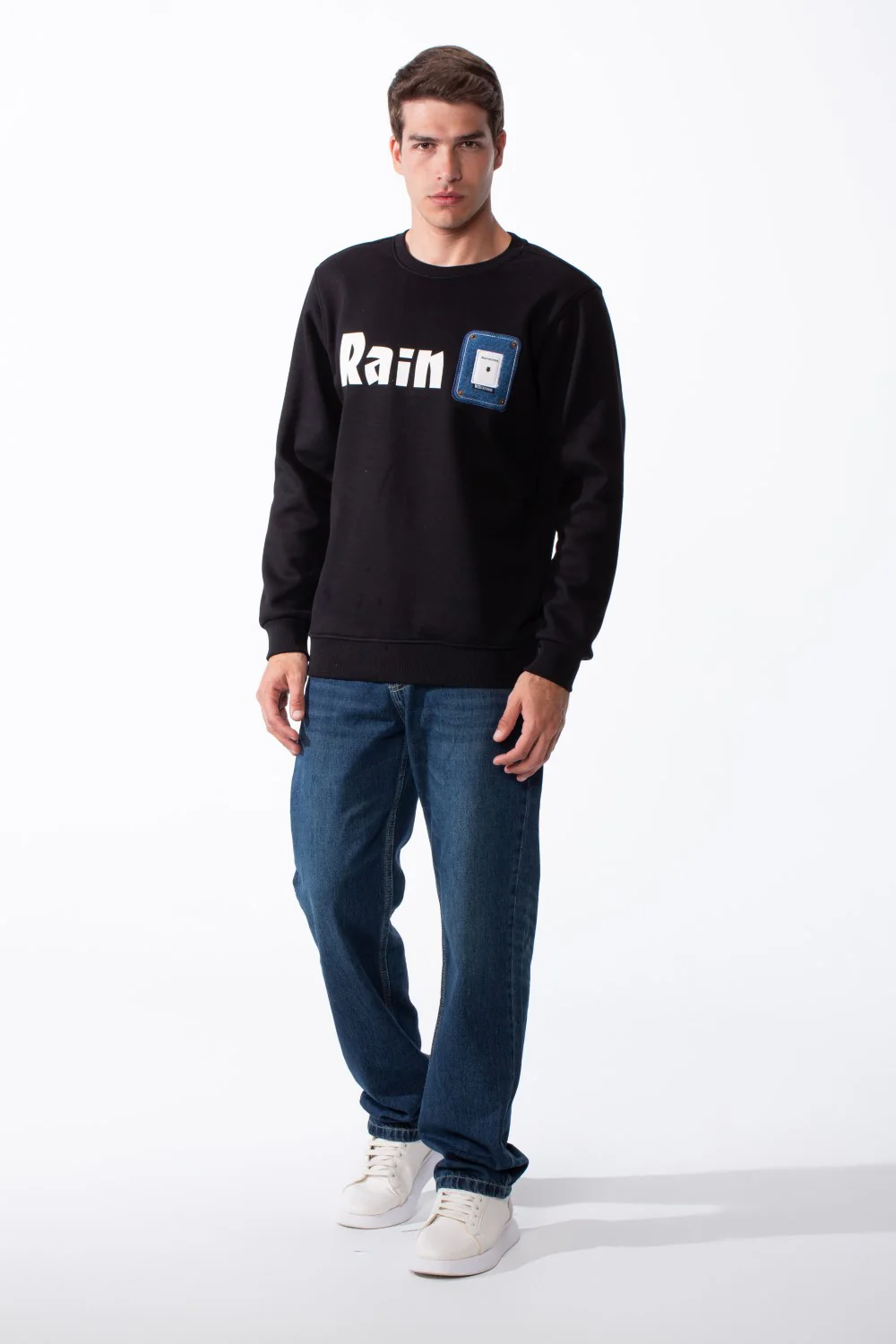 Men's Long Sleeves With Bold Front Text Crew Neck Slim Fit Cozy Sweatshirt - Image 3