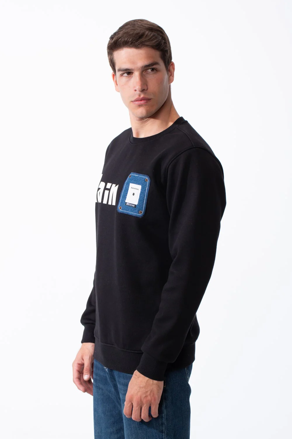 Men's Long Sleeves With Bold Front Text Crew Neck Slim Fit Cozy Sweatshirt - Image 4