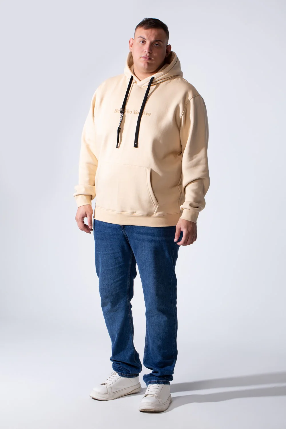 Men's Long Sleeves Textured Front Kangaroo Pocket Comfy Big Size Hooded Melton Sweatshirt - Image 3