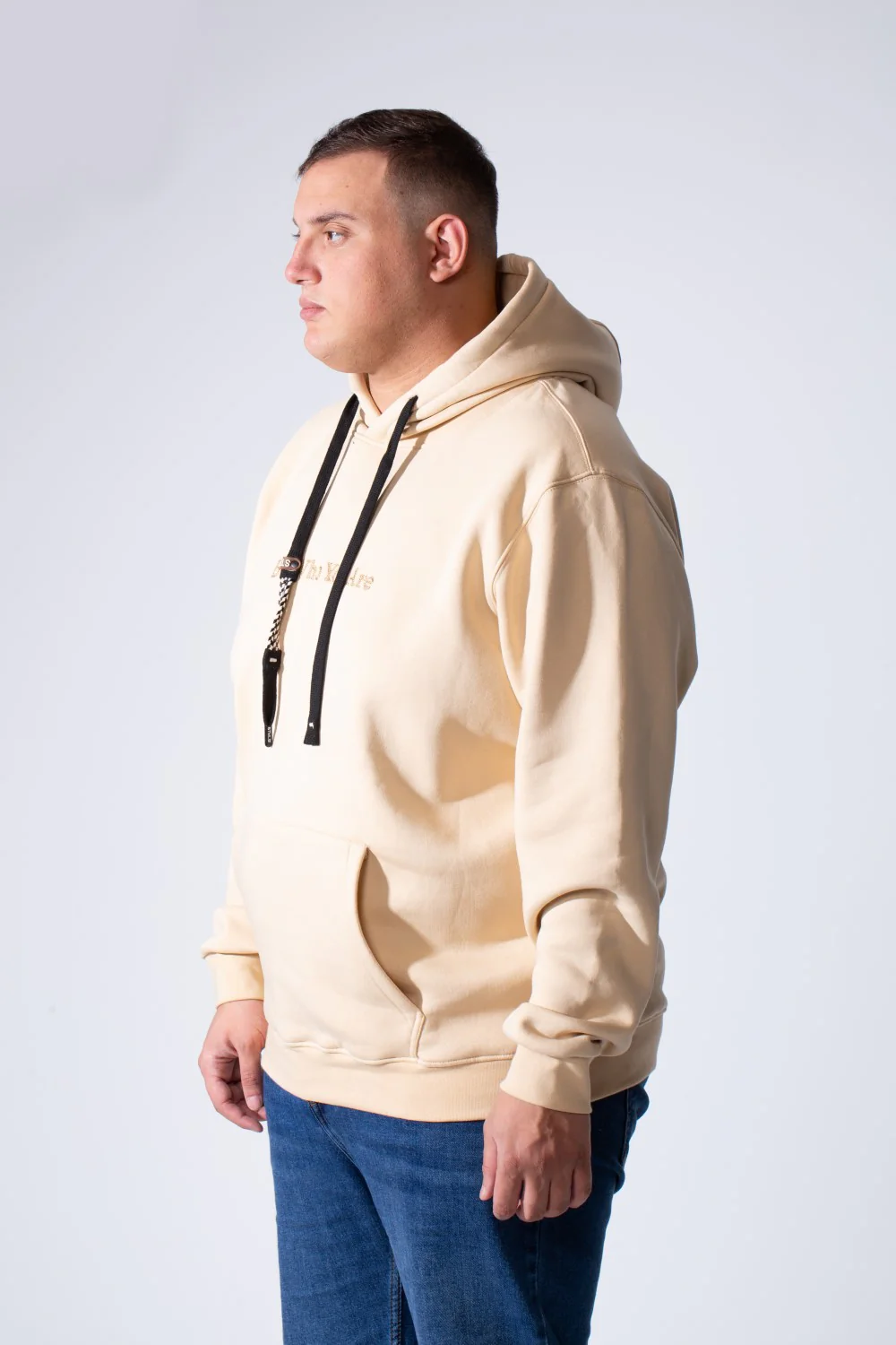 Men's Long Sleeves Textured Front Kangaroo Pocket Comfy Big Size Hooded Melton Sweatshirt - Image 4