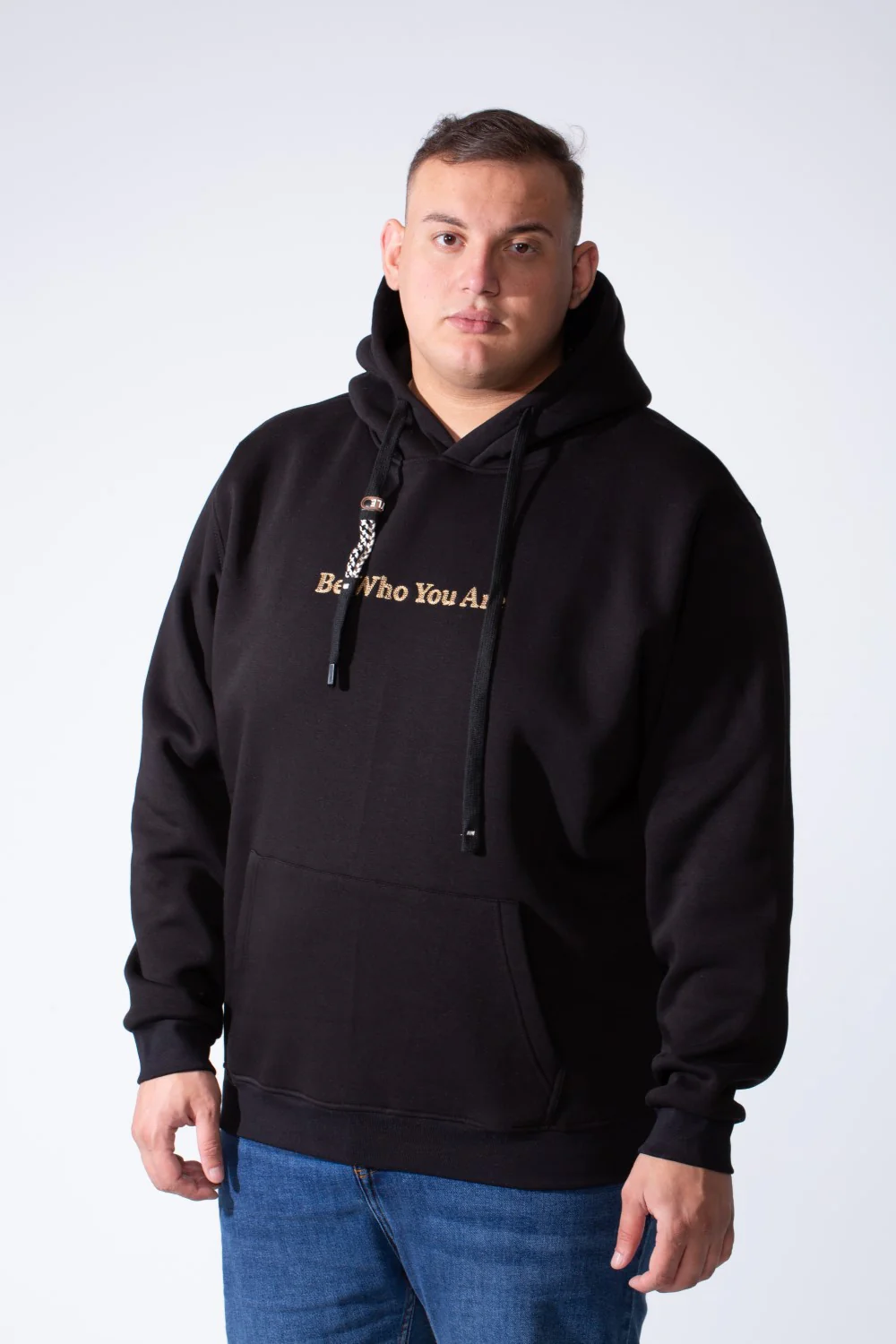 Men's Long Sleeves Textured Front Kangaroo Pocket Comfy Big Size Hooded Melton Sweatshirt - Image 5