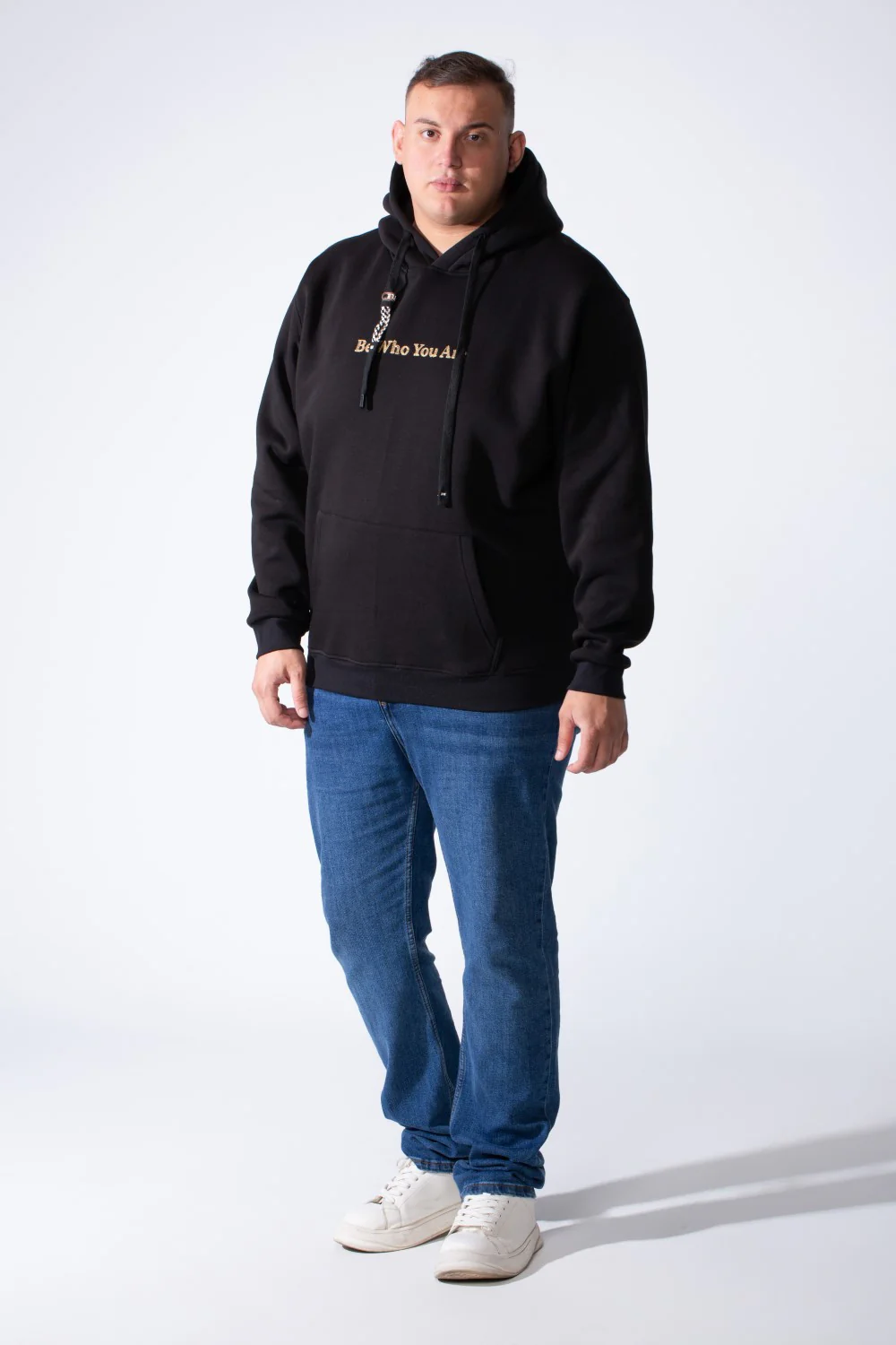 Men's Long Sleeves Textured Front Kangaroo Pocket Comfy Big Size Hooded Melton Sweatshirt - Image 7