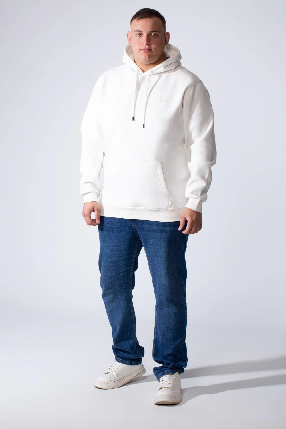 Men's Long Sleeves With Ribbed Cuffs Front Kangaroo Pockets Basic Big Size Hooded Melton Sweatshirt - Image 19