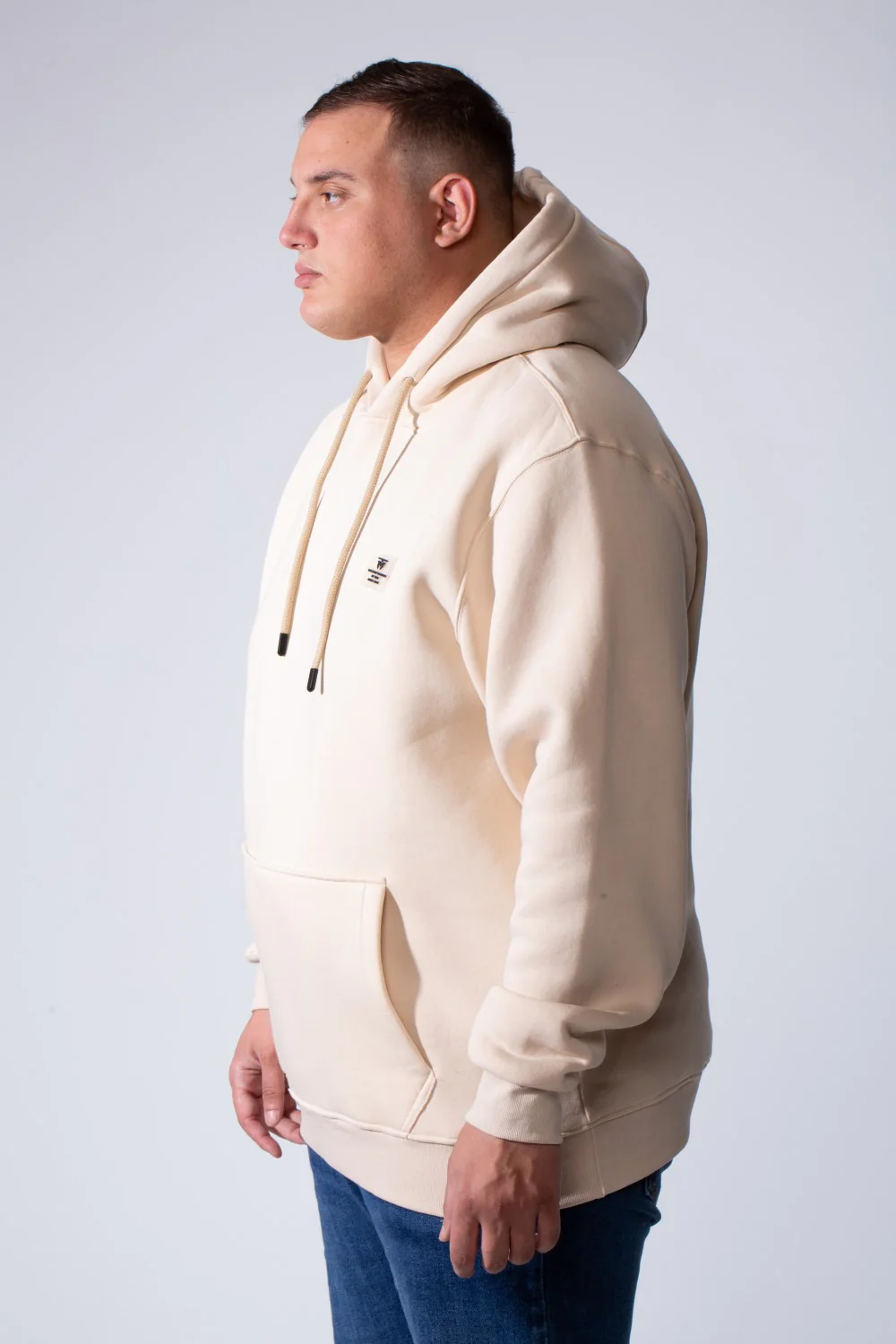 Men's Long Sleeves With Ribbed Cuffs Front Kangaroo Pockets Basic Big Size Hooded Melton Sweatshirt - Image 4