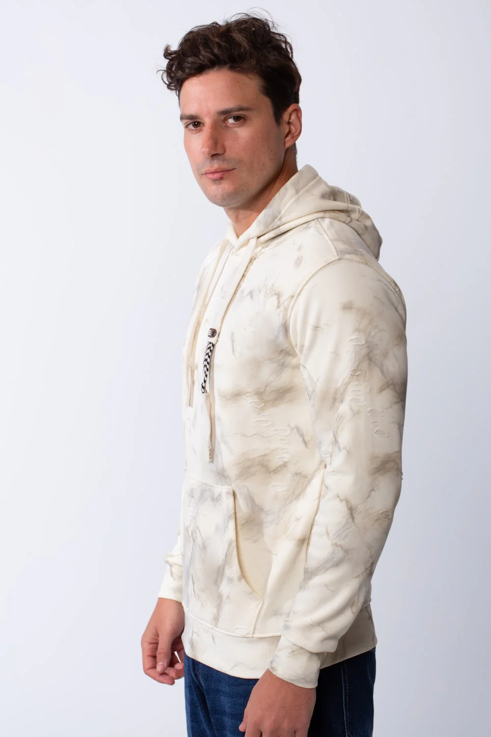 Men's Long Sleeves With Unique Marble Print Kangaroo Front Pocket Slim Fit Hooded Sweatshirt - Image 8