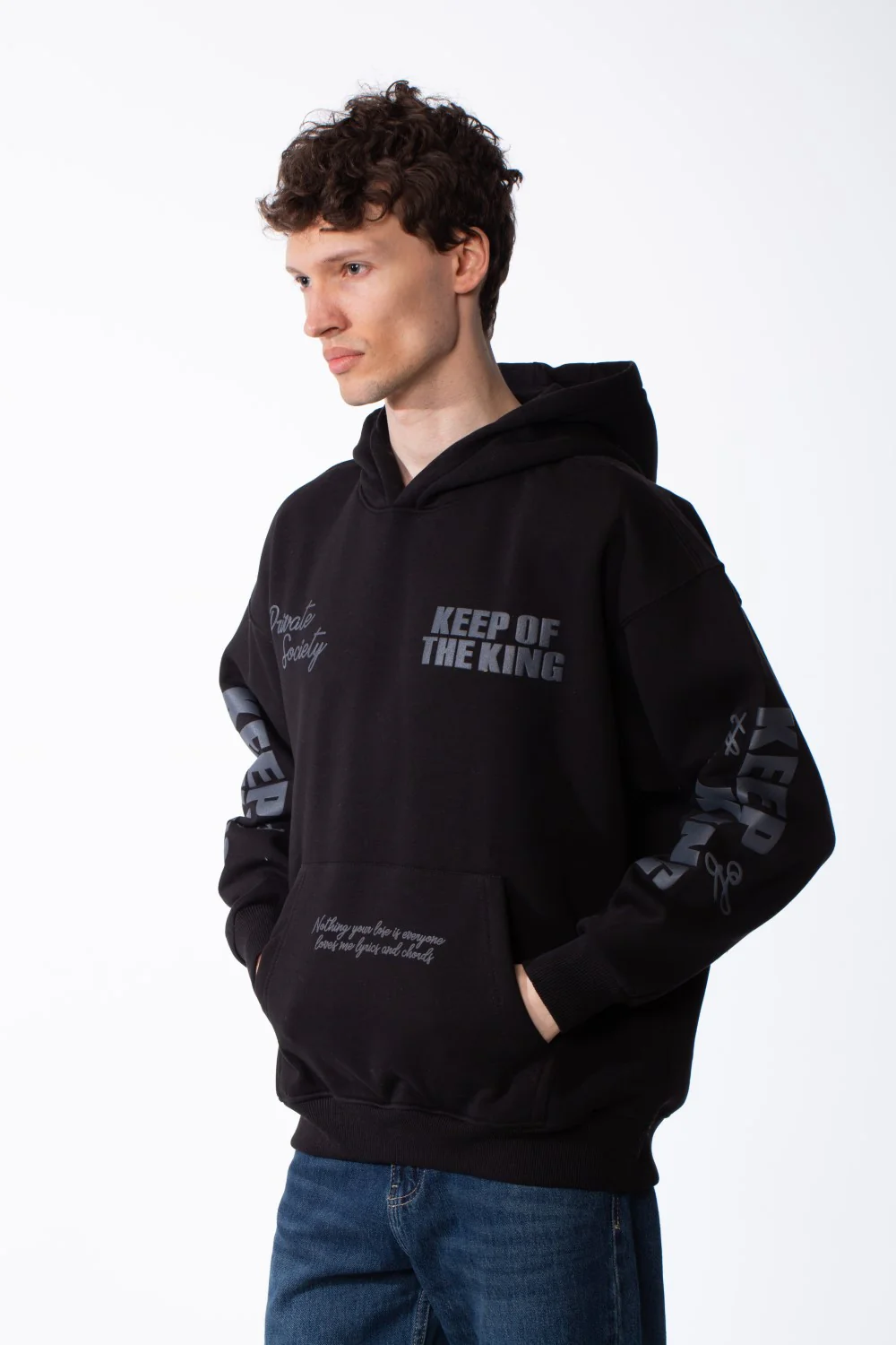 Men's Melton Oversized Text Print Kangaroo Pocket Hood Sweatshirt - Image 4