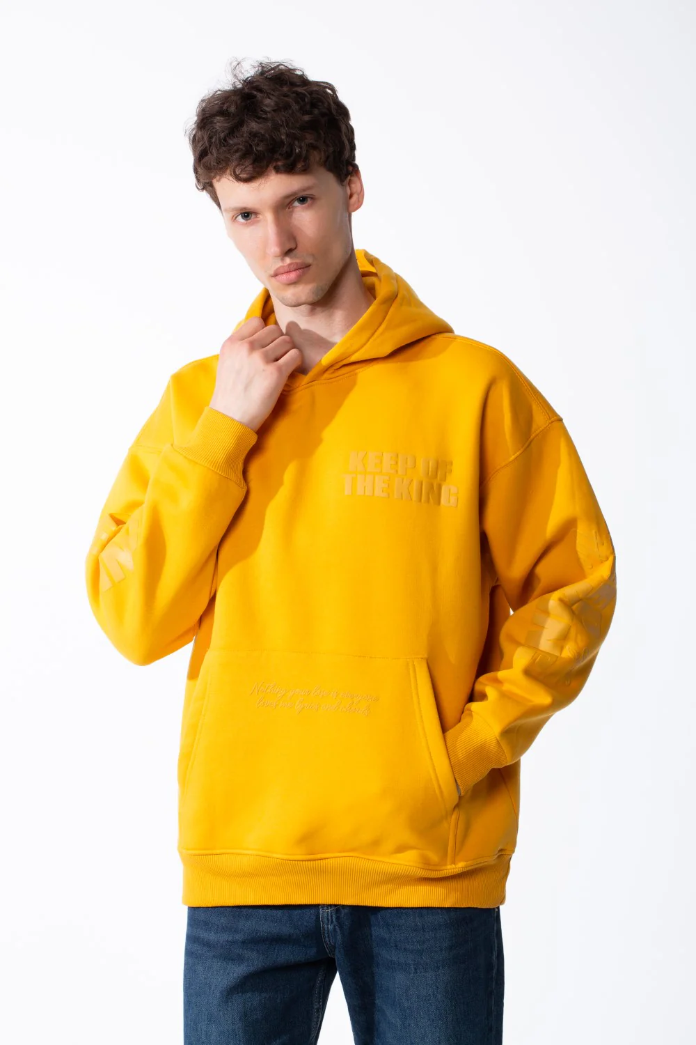 Men's Melton Oversized Text Print Kangaroo Pocket Hood Sweatshirt - Image 5