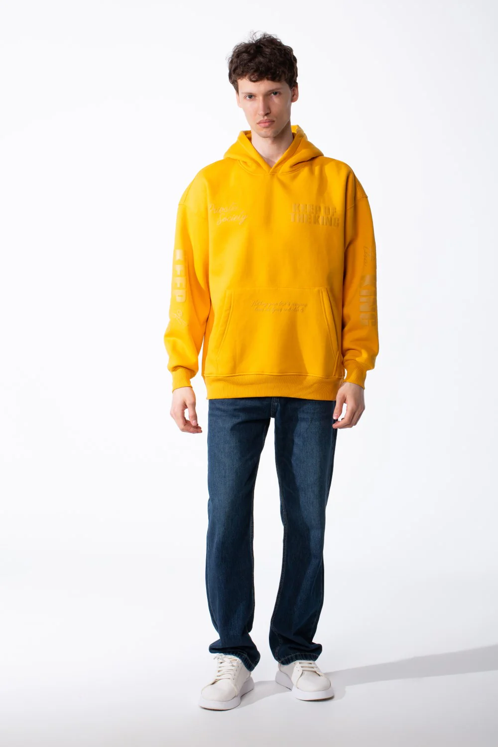 Men's Melton Oversized Text Print Kangaroo Pocket Hood Sweatshirt - Image 7