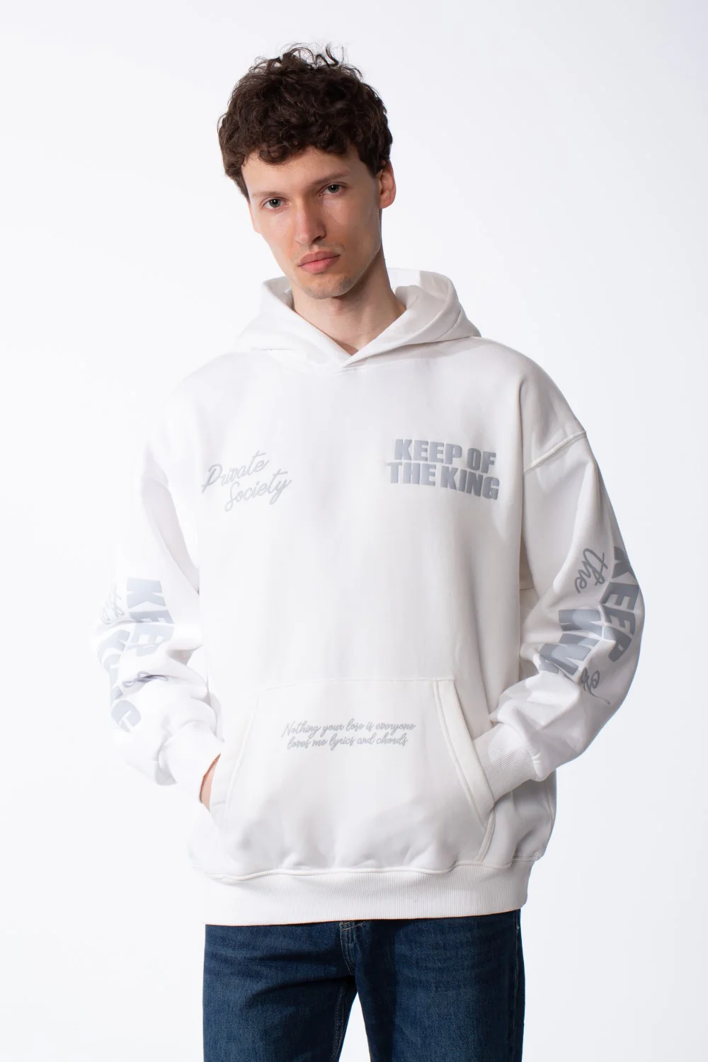 Men's Melton Oversized Text Print Kangaroo Pocket Hood Sweatshirt - Image 9