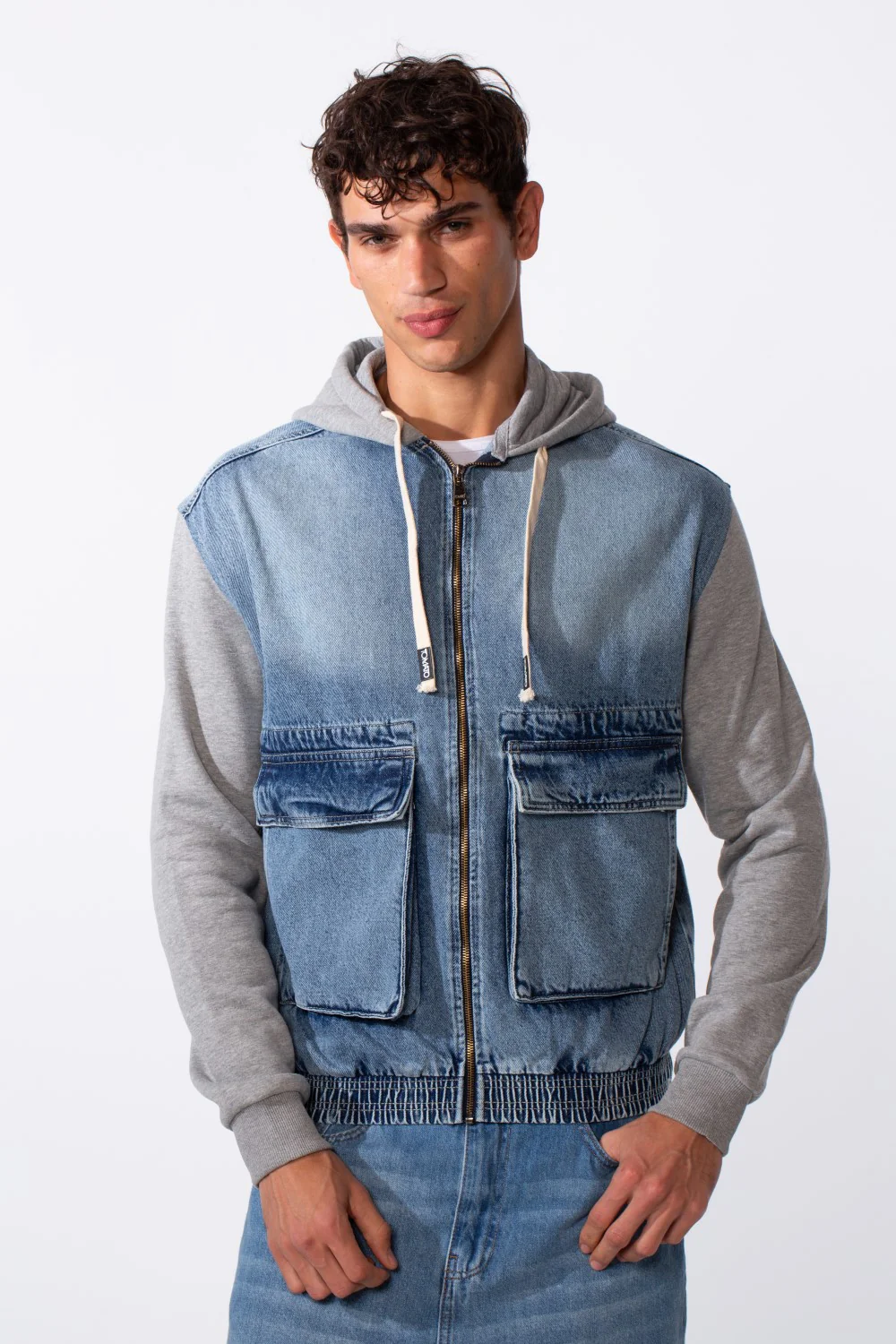 Men's Melton Sleeves Front Pockets Full Zip Hooded Jeans Jacket - Image 13