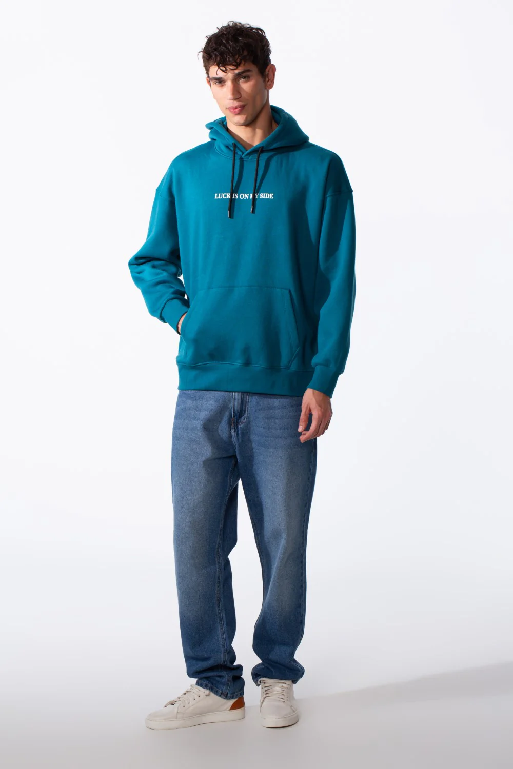 Men's Oversize Back Graphic Print Melton Hood Sweatshirt - Image 7