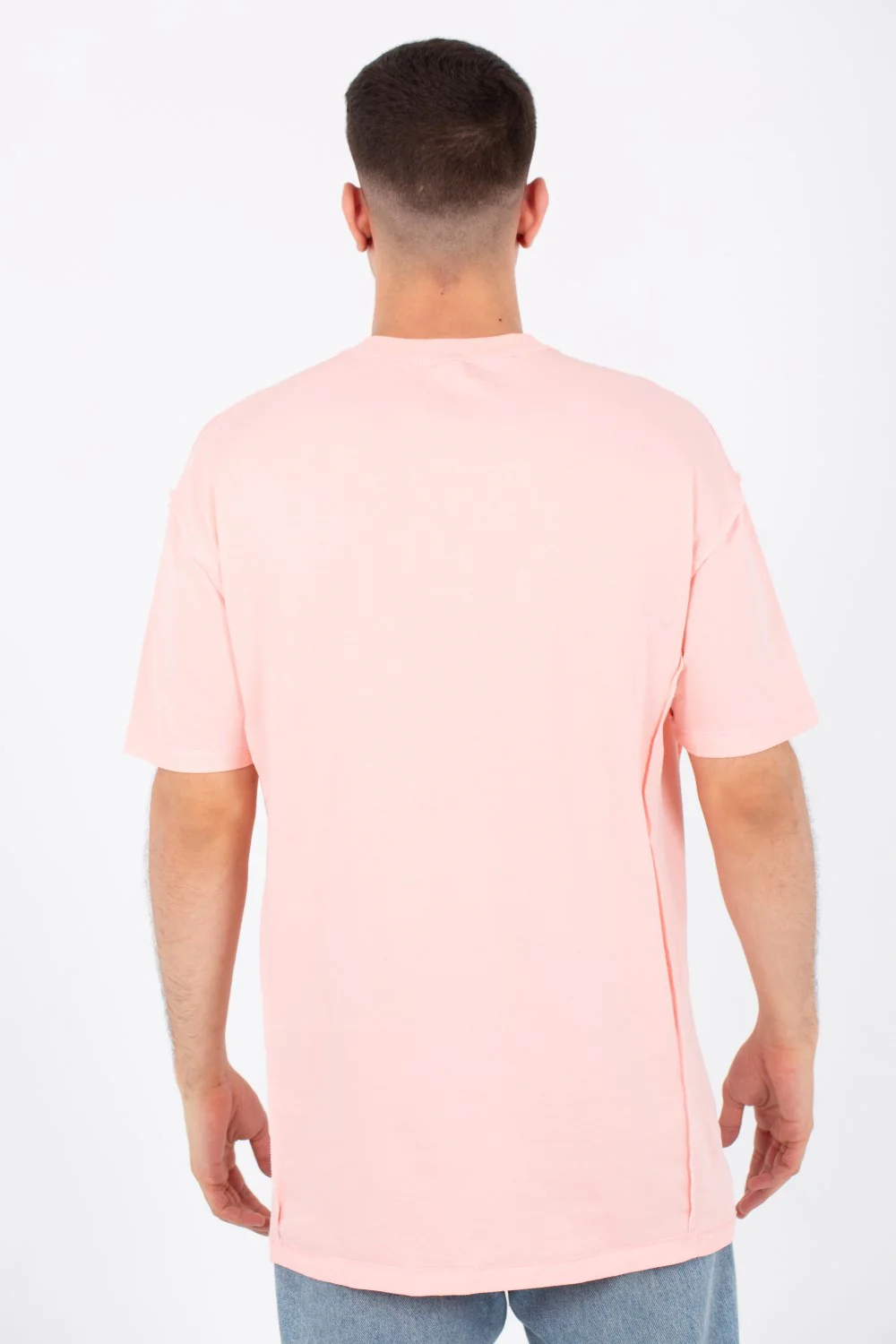 Mens Oversize Basic Plain T-shirt With A Round Neck And A Tomato Patch On The Front - Image 11