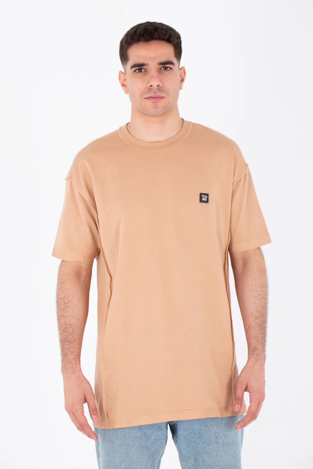 Mens Oversize Basic Plain T-shirt With A Round Neck And A Tomato Patch On The Front - Image 15