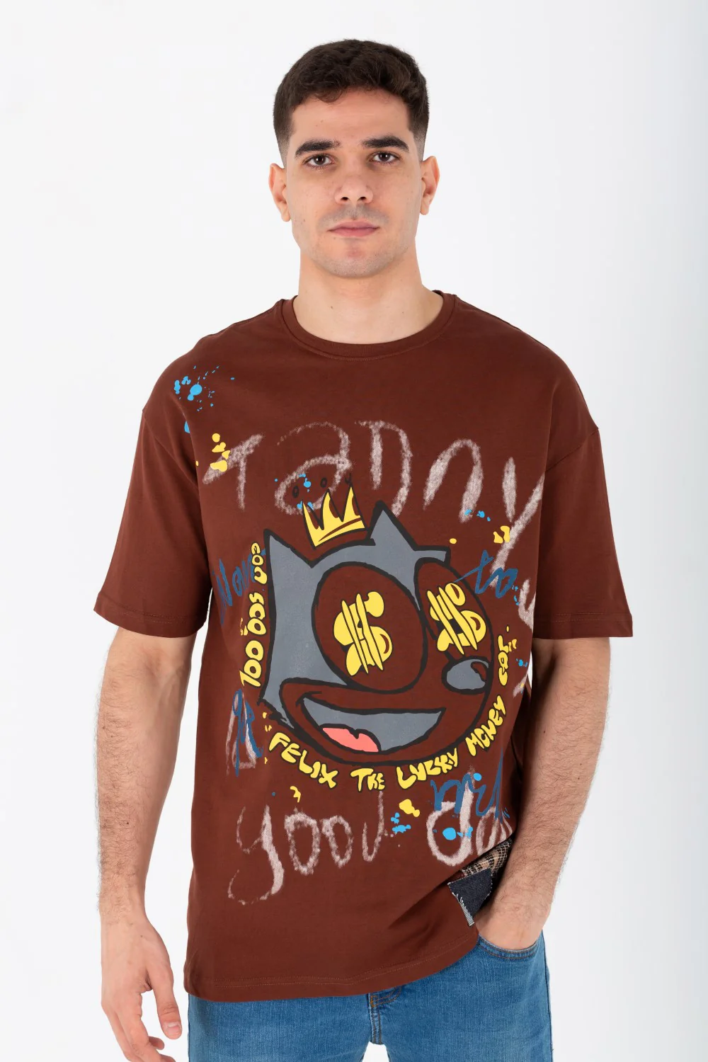 Men's Oversize Printed T-shirt With A Round Neck And Summer Melton Material - Image 4
