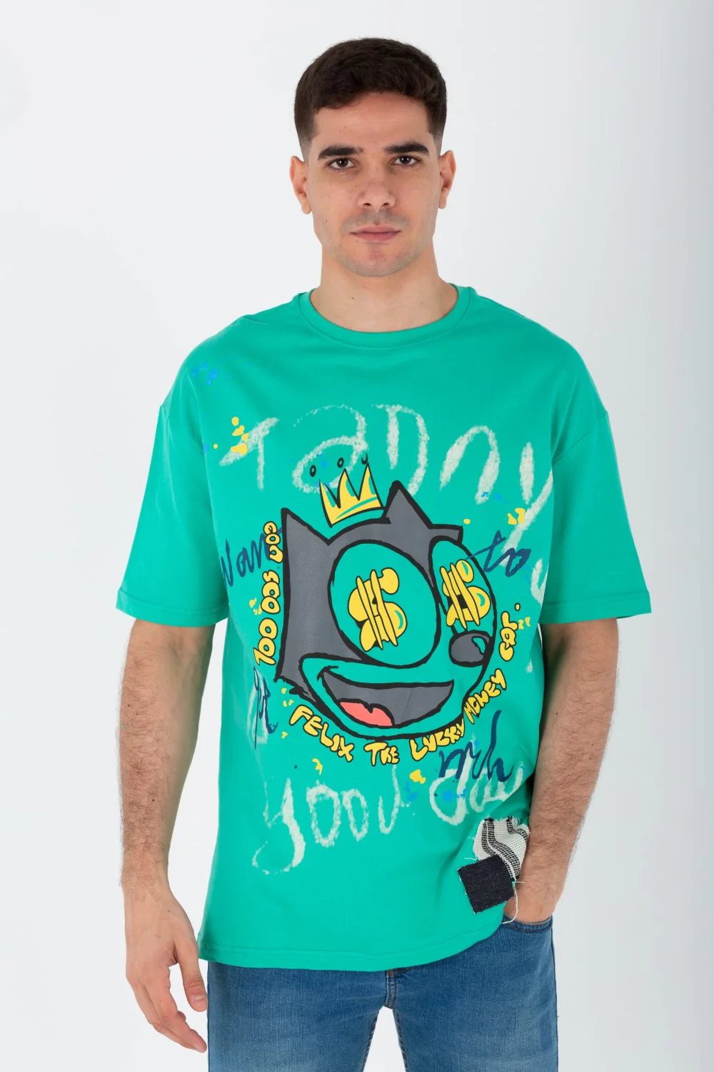 Men's Oversize Printed T-shirt With A Round Neck And Summer Melton Material - Image 7
