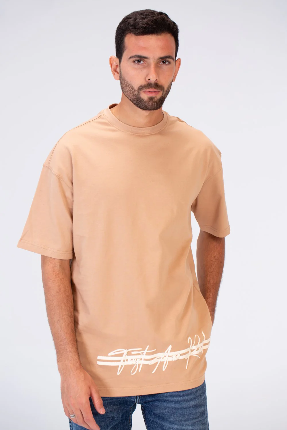 Mens Oversize Round Neck Printed T-shirt With Summer Melton Material - Image 7